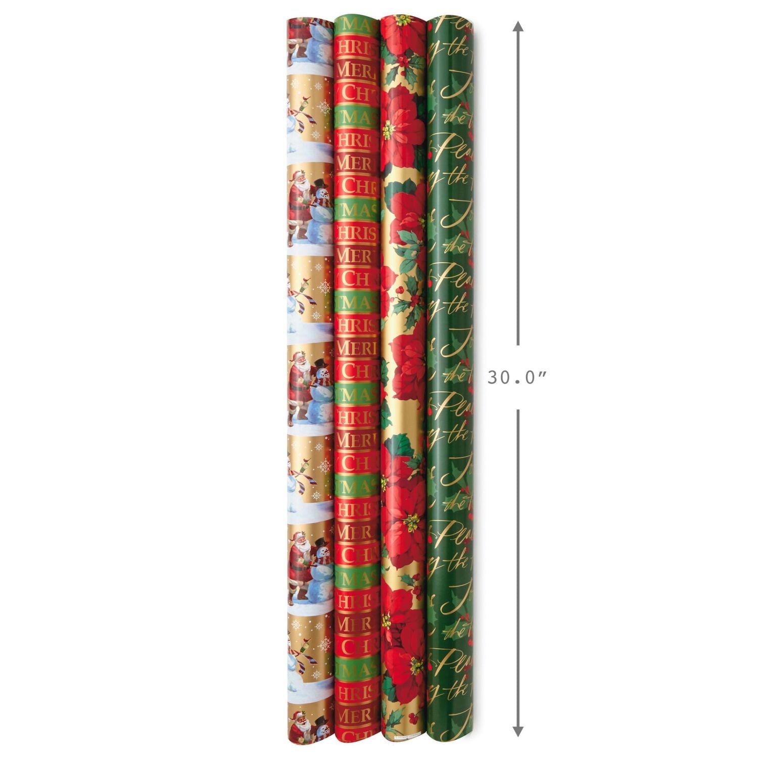 Hallmark Reversible Christmas Wrapping Paper Bundle, Traditional (Pack of 4, 150 sq. ft. ttl.)