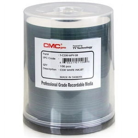 CMC Pro Taiyo Yuden (TCDR-WPY-SB) 52X CD-R White Inkjet Printable Media - 100 Pack