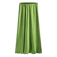 thumbnail image 4 of COMVALUE Womens 2026 Satin Silk High Waist Slit Midi Skirt Elastic Waistband Midi Skirts (XL, Green), 4 of 5