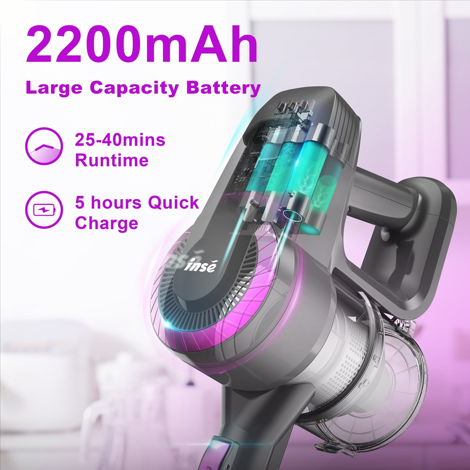 INSE Cordless Vacuum Cleaner, 6-in-1 Rechargeable Stick Vacuum with 2200  m-A-h Battery, Powerful Lightweight Cordless Vacuum Cleaner, Up to 45 Mins  Runtime, for Home Hard Floor Carpet Pet Hair-N5S - Yahoo Shopping