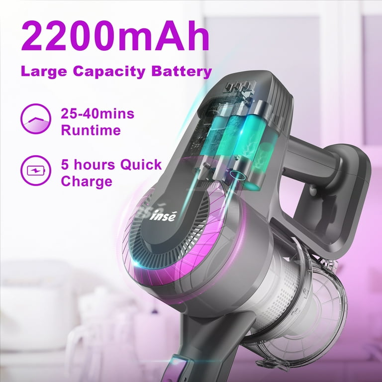 INSE Cordless Vacuum Cleaner,6 in 1 Powerful Stick Handheld Vacuum with  2200mAh Rechargeable Battery,20Kpa Vacuum Cleaner,40min Runtime,Lightweight