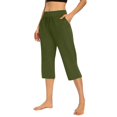 thumbnail image 2 of JoveMarine Women's Athletic Capris - Drawstring Elastic High Waist Solid Color Casual Sporty Pants, Stretchy 3/4 Length for Gym Running,Army Green L, 2 of 8