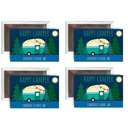 

Camano Island Washington Souvenir 2x3-Inch Fridge Magnet Happy Camper Design 4-Pack