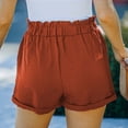 thumbnail image 4 of Pantalones cortos de cintura elástica para mujer, color naranja, tiro alto, bolsillos, corte recto, estilo informal, para verano, 4 of 6