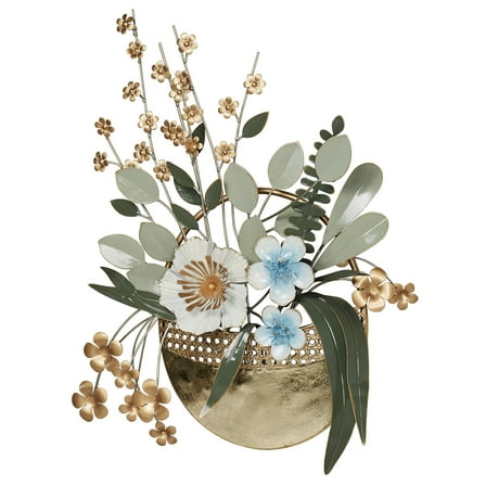 Pocket of Posies Floral Dimensional Metal Wall Art Gold/Green 18 in wide x 3 in deep x 24 in high