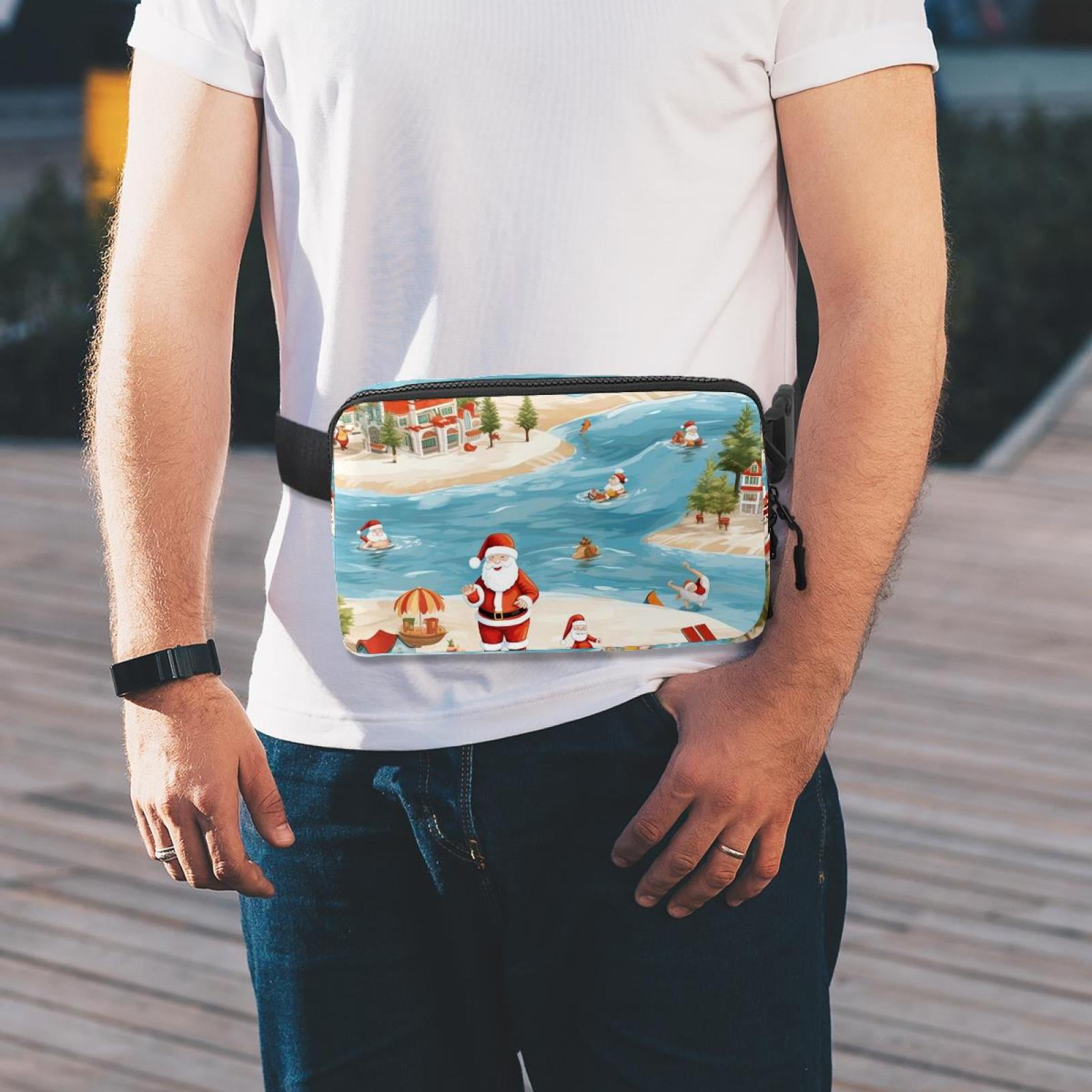 Santa Claus Lightweight Adjustable Fanny Bag Running Belt Waist Pack with Extension Strap Unisex
