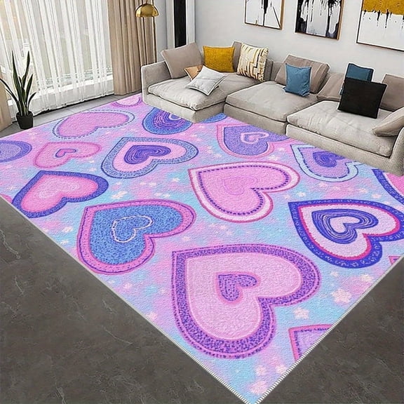 1PC Pastel Heart Patterned Area Carpet Local Carpet, Lightweight Washable Easy-to-Tidy Carpet Mat Festival Gift, Suitable for Bedroom, Living Room, Dining Room, Office, Foyer, Room Accessones