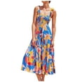 thumbnail image 2 of SMihono Robe Maxi Bohème d'Été pour Femmes Grande Taille Mode Femmes Décontractée à Col en V Imprimée Sans Manches Mi-Longue Robe Taille Plage Évasée Robe d'Été, 2 of 6