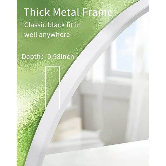 24" Round Mirror with White Metal Frame for Bathroom, Entryway, Living Room