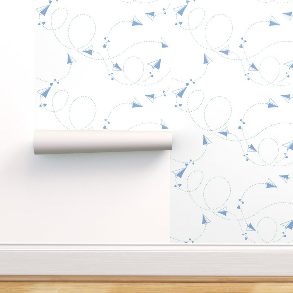 Peel-and-Stick Removable Wallpaper Paper Airplanes Blue Black White