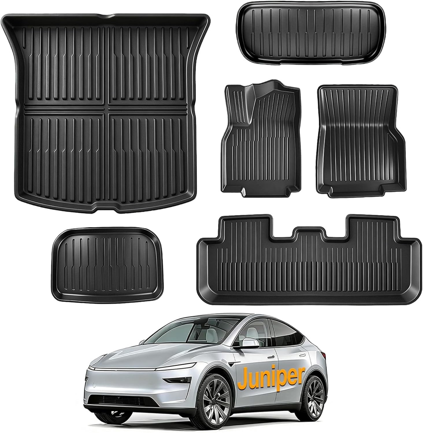 RONGTUO 6-Piece All-Weather TPE Floor Mats for 2025-2026 Tesla Model Y Juniper (5-Seater), with Frunk & Trunk Mat, Black