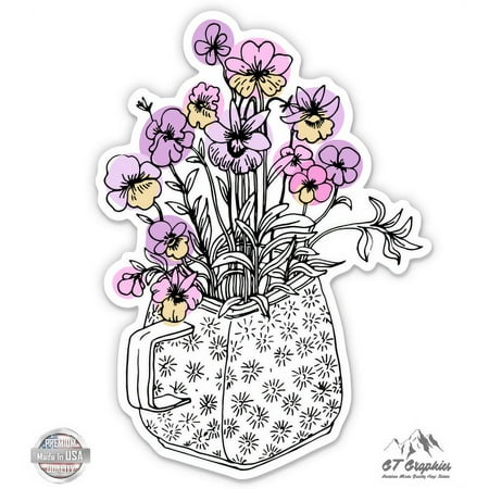Violets in a Jar Cute - 3" Vinyl Sticker - For Car Laptop I-Pad Phone Helmet Hard Hat - Waterproof Decal