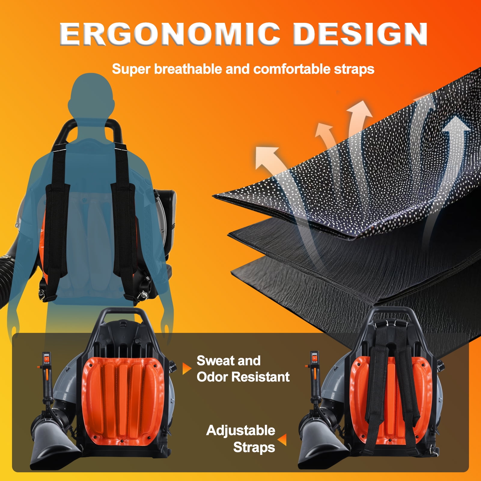 Professional Backpack Leaf Blower, 665CFM 63cc 2-Cycle Gas Powered, Multi-Purpose for Lawn, Yard Debris, and Light Snow - High Velocity Blower