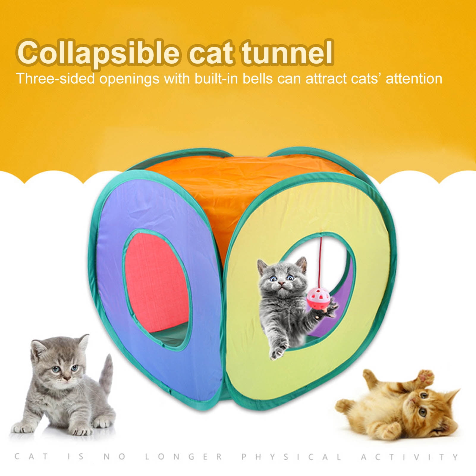 DOPI Cat Tube Toy Rainbow Color Relieve Boredom Foldable Square Pet Kitten Tunnel Toy Pet Gift