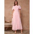 thumbnail image 3 of Pink Puff Sleeve Pleated Maxi Dress For Wedding Guest, Vacation, Party, Date, 3 of 8