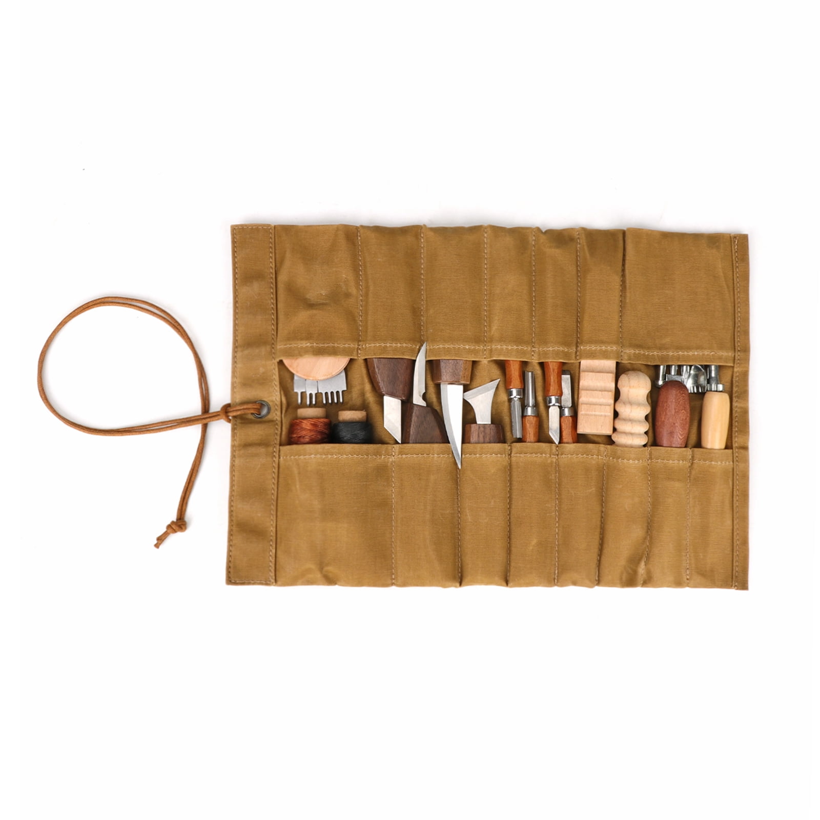 TOURBON Canvas Folding Tools Roll Up Bag (14 Slots)Portable Carry Pouch Workshop Storage Splier Tool Organizer Woodworking