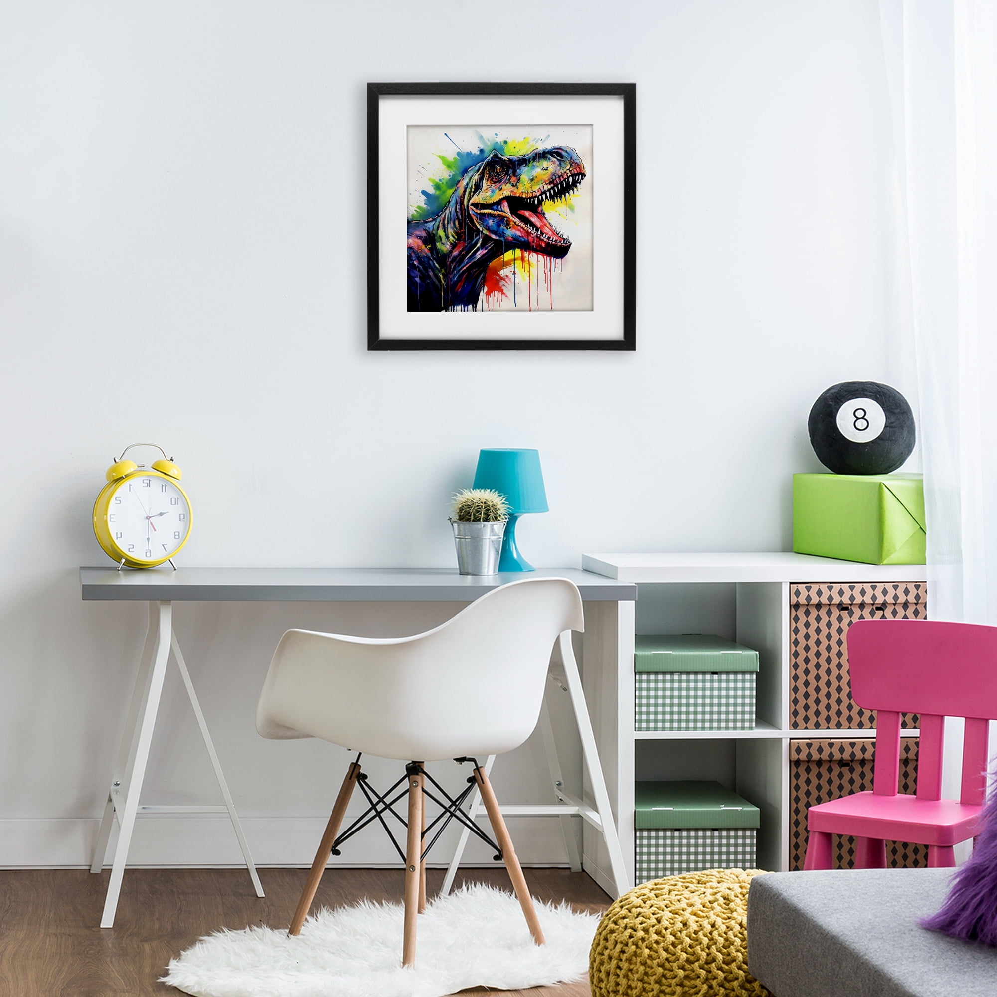 Stupell Industries Colorful T-Rex Roaring Black Framed Print Under Glass, design by Creative Studio