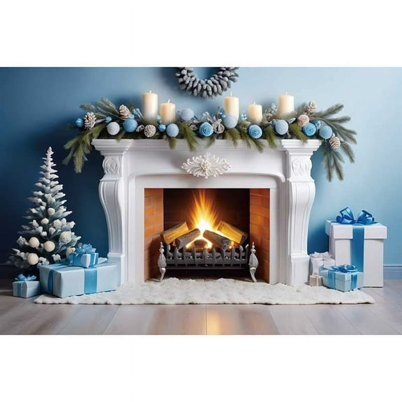 Blue Christmas Photography Backdrops Tree Gifts Fireplace ration Photoz Backgrounds Baby Studio Photobooth Props
