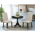 thumbnail image 2 of East West Furniture 3 Piece Dining Set Consists of 1 Modern Dining Table and 2 Doeskin Linen Fabric Dining Chairs Button Tufted Back with Nail Heads - Wire Brushed Black Finish, 2 of 6