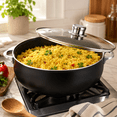 thumbnail image 2 of PLERISE 6.9 Qt Aluminum Caldero Dutch Oven Pot with Glass Lid, Speckled Black Nonstick Ceramic Cooking Pot with Riveted Handles and Steam Vent, Matte Black, 2 of 7