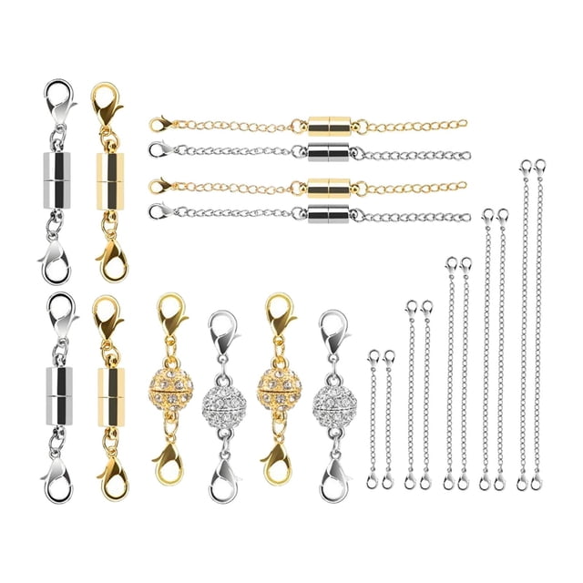 22 Pieces Clasp Built-in Small Locking Jewelry Clasps Sliver and Gold Chain Extension for Crafts DIY Jewelry Making