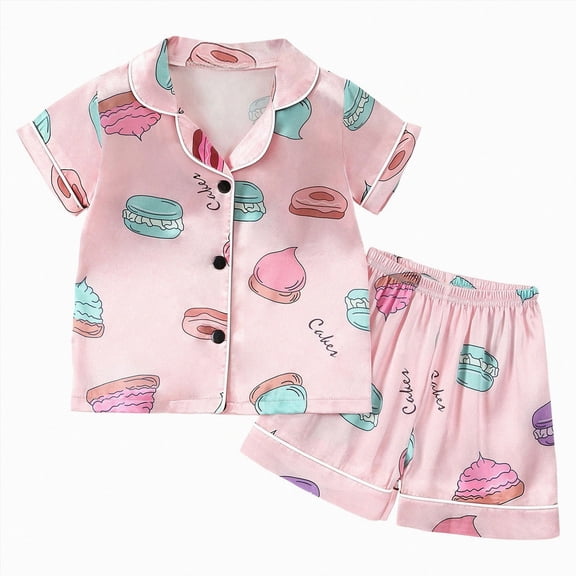TOWED22 Toddler Baby Kids Satin Summer Pajamas Set Short Sleeve Button-Down Pajamas Top Pants 2Pcs Loungwear Sleepwear Pjs,4-5 Y