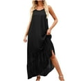 thumbnail image 1 of QIPOPIQ Robes pour Femmes Robe Évasée à Étages Manches Courtes Tendance Ourlet Haut-Bas à Volants Robe d'Été Robe Maxi Bretelles Spaghetti Unie Fluide Plage Longue Robe Offres 2023, 1 of 9