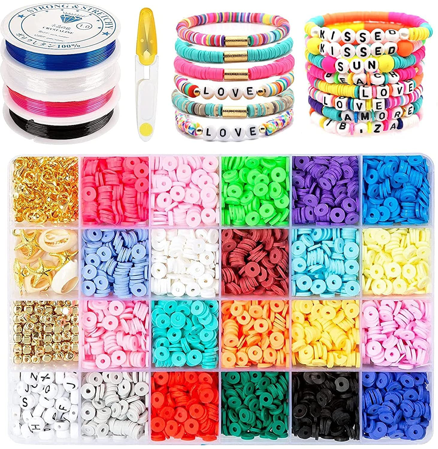 XJRLUK Clay Beads Bracelet Making Kit, 6 Boxes 20000+ PCS 144 Colors  Polymer Flat HEISHI Beads Kit for Jewelry Making, Crafts Gift for Girls  Ages 6-12