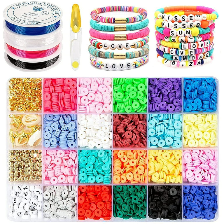 Miss Rabbit 6500+ pcs Flat Heishi Clay Beads for Jewelry Making Bracelet  Making Kit with Alphabet Letter Beads, Fruit Beads, Smiley Face Beads for