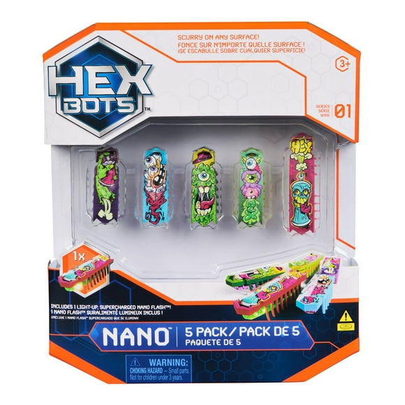 HEX BOTS Nano 5 Pack, 4 Nano Bots with Bonus Flash Nano, Sensory Toys for Kids & Cats with Vibration Technology, Insect Toys & Mini Robot Toy for Kids Ages 3 & Up