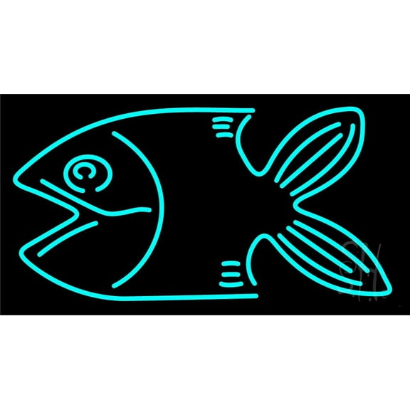 Fish Turquoise 1 LED Neon Sign 13" Tall x 24" Wide - inches Black Square Cut Acrylic Backing, with Dimmer - Premium built indoor Sign for Club, Home décor, Event, Workshop, Storefront.