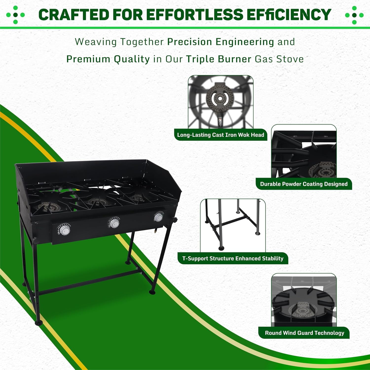 SONRET - Three Burner Propane Outdoor Camping Stove - 2,25,000 High BTU - with Wind Panel
