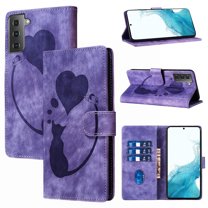 Feishell Cute Case for Samsung Galaxy S22 Wallet, Magnetic Flip Case Credit Card Slots, Embossed Cat Love Heart, Premium Retro PU Leather, RFID Blocking & Wrist Strap & Kickstand Phone Case,Purple