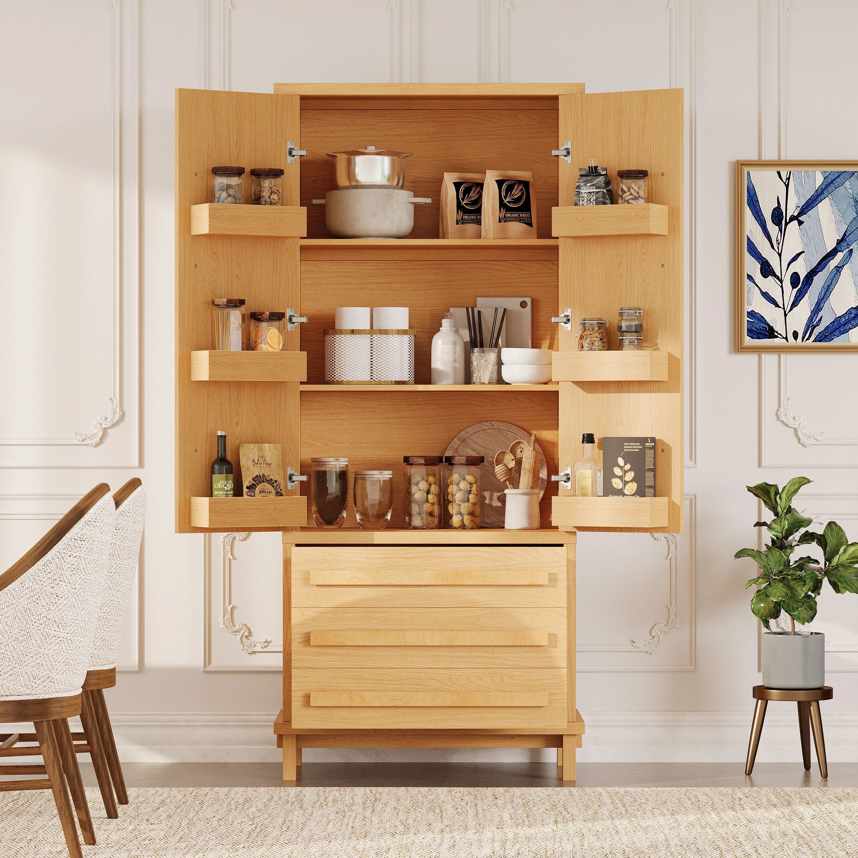 Euroco 70" Kitchen Pantry Cabinet,Large Food Storage Pantry Cabinet with 2 Cabinet Shelves,6 Door Shelves & 3 Drawers,Freestanding Tall Cupboard for Kitchen, Dining Room, Living Room, Bathroom
