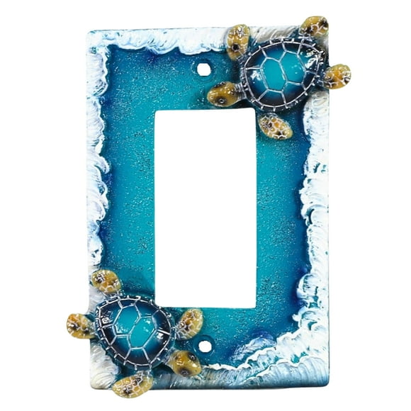 BestGiftEver Interrupteur à Bascule Nautique (1 Gang) Plaque Décorative avec Design Tortue de Mer et Vagues Océaniques, Décoration Intérieure Côtière pour Accents d'Éclairage Uniques
