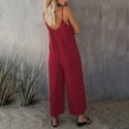 thumbnail image 4 of Baqcunre Jumpsuits for Women Loose Sleeveless Jumpsuits Strap Stretchy Long Pant Romper Jumpsuit with Pockets Womens Fashion Pants for Women One Piece Jumpsuit Womens Clothes Red S, 4 of 7
