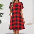 thumbnail image 2 of Buffalo Plaid Red Black Dress Fashion Beach Short Sleeve Dresses Female Party Printed Sundress, 2 of 7