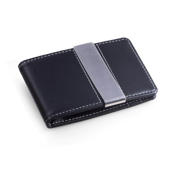 Black Leather Wallet with Credit Card / ID Slots and Stainless Steel Money Clip.