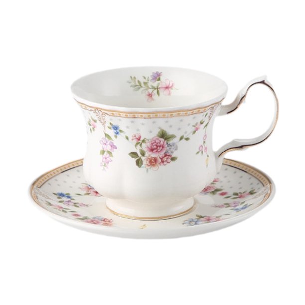 Juego de tazas y platillos para café con estampado floral, multiusos y antideslizantes. Platillo redondo