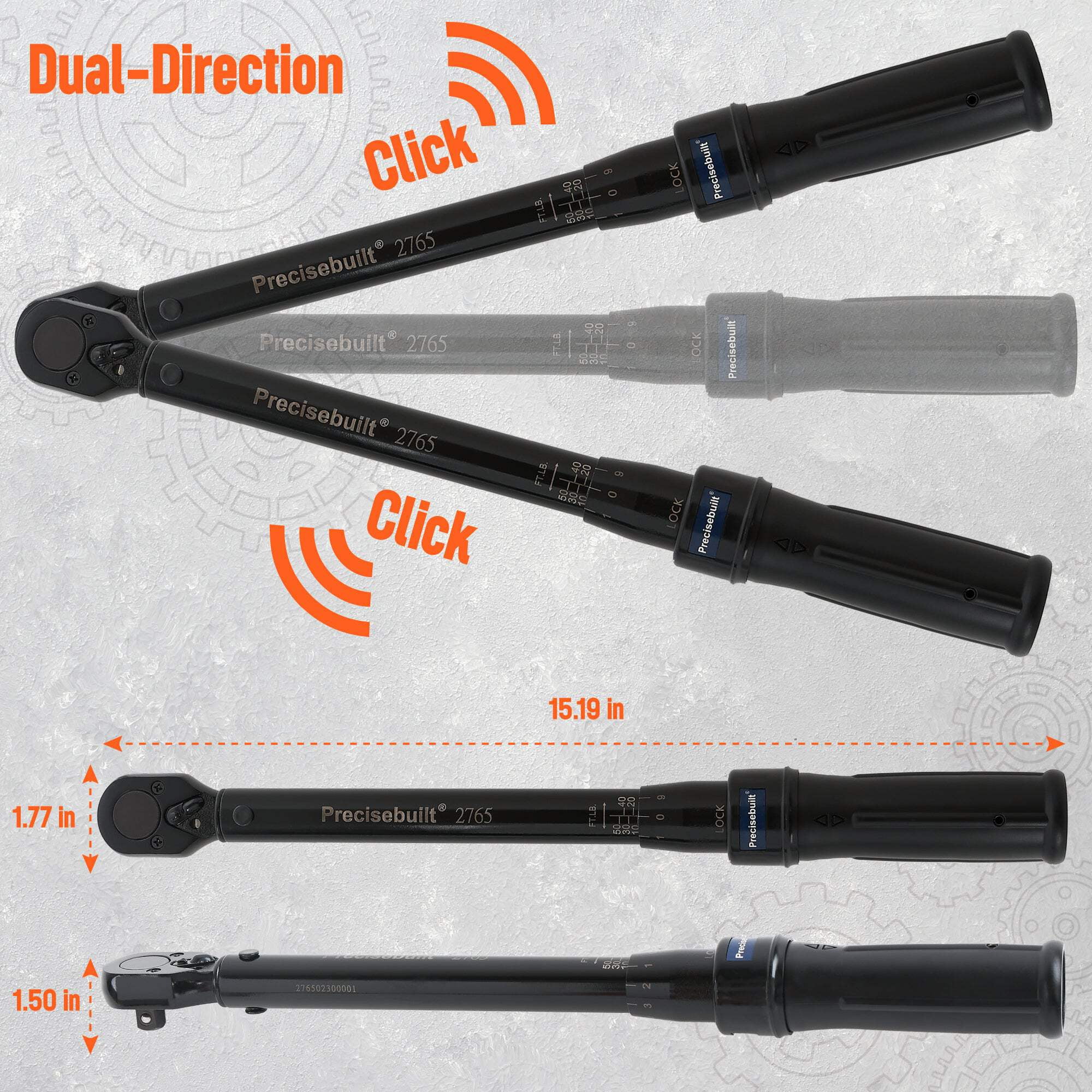 Precisebuilt 3/8" Drive 10-50 ft-lb Click Tech Torque Wrench