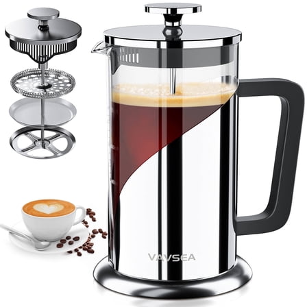 VAVSEA Double Wall French Press Coffee Maker, 35oz Coffee Press with Thicken Borosilicate Glass & 304 Stainless Steel for Travel & Home Use, Gifts for Valentine's Day