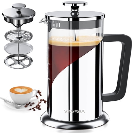 VAVSEA Double Wall French Press Coffee Maker, 35oz Coffee Press with Thicken Borosilicate Glass & 304 Stainless Steel for Travel & Home Use, Gifts for Valentine's Day