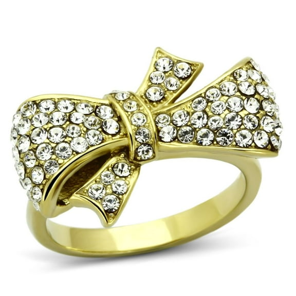 Luxe Jewelry Designs Women's Gold IP Knots and Bows Design Stainless Steel Ring with Crystals - Size