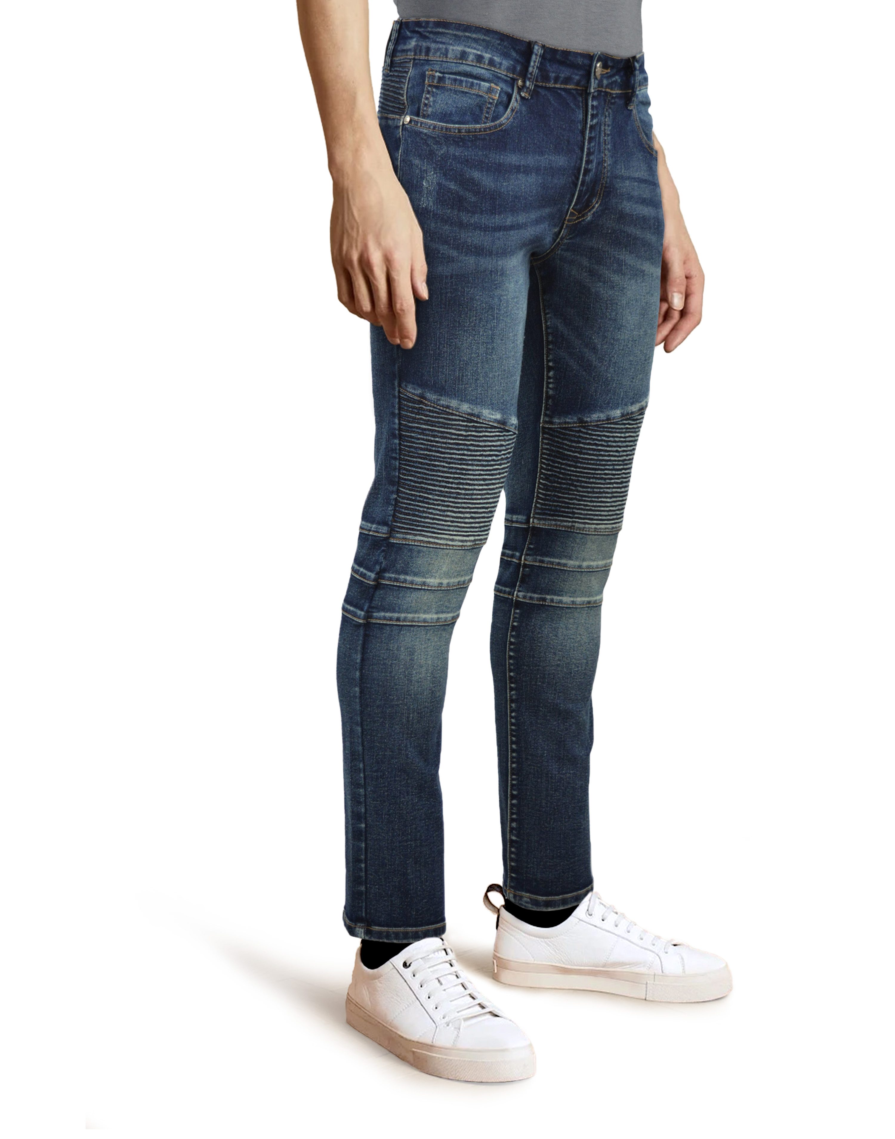 RAW X Men's Slim Fit Skinny Biker Jean, Comfy Flex Stretch Moto Wash Rip Distressed Denim Jeans Pants - image 2 of 5