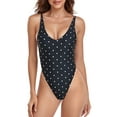 thumbnail image 5 of RELLECIGA Women's High Cut Low Back One Piece Thong Swimsuit Low Neck Sexy Bathing Suit Monokini Thong One Piece Swimwear Black Polka Dot, 5 of 7
