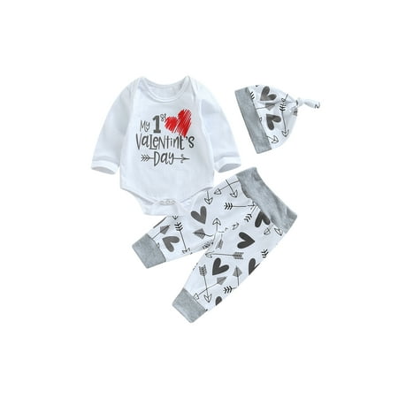 

Jkerther Newborn Baby Girl Boys Fall Clothes Suit Long Sleeve Letters Print Romper + Casual Jogger Pants + Hat Set