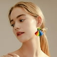 thumbnail image 5 of SUSHANG Earrings St. Patricks Day Earrings Rainbow Woven Gold Wood Print Handmade Tassel Drop Earrings, 5 of 9