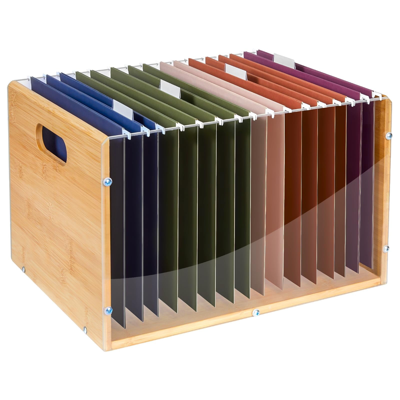 Letter/Legal Bamboo Acrylic File Box Organizer, Hanging File