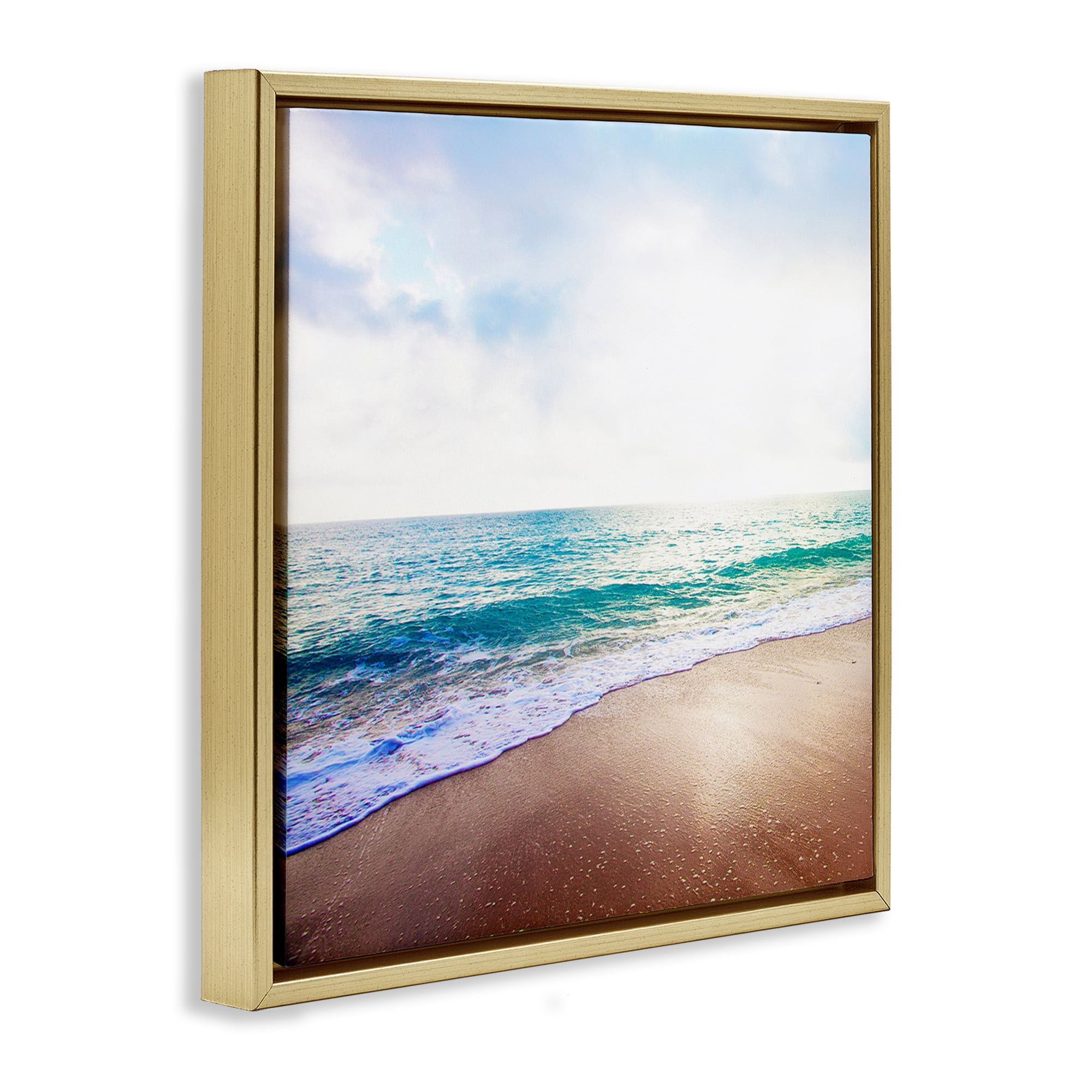 Stupell Industries Sun Shining over Beach Nautical & Beach Photography Gold Floater Framed Canvas Art Print Wall Art, 25 x 25