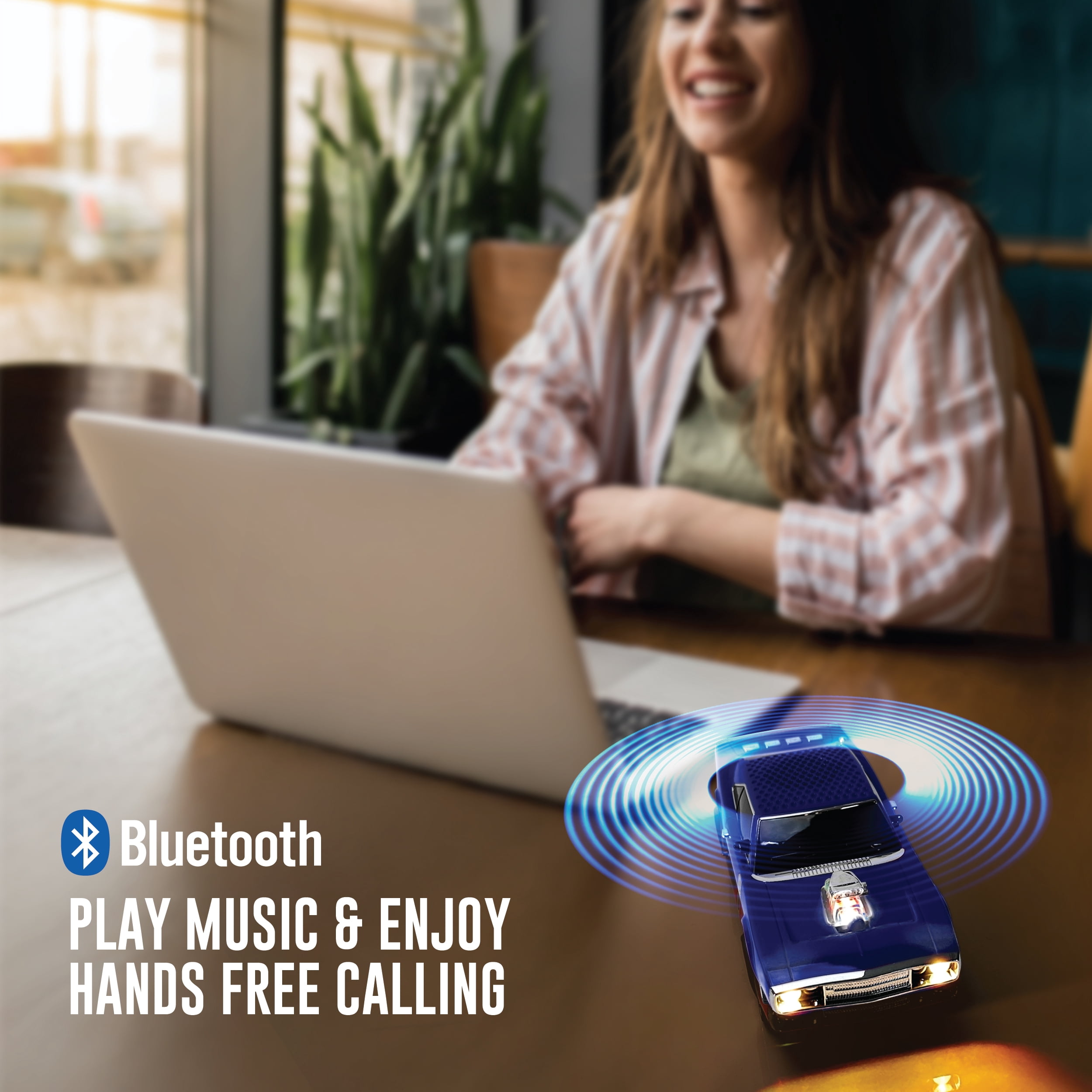 QFX Bluetooth 1968 Retro Muscle Car Replica Speaker, Dual 2-inch Speakers, Hands Free Link, Built-in Microphone, FM Radio and LED Party Lights, Blue - BT-1968-BLU